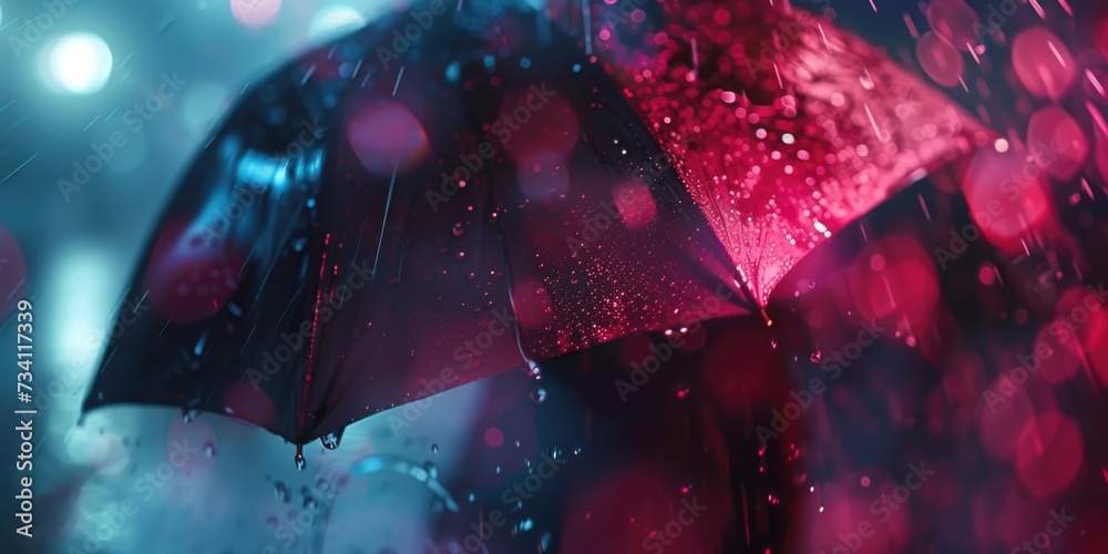 Poster two umbrellas standing in the rain. perfect for weather-related designs and concepts