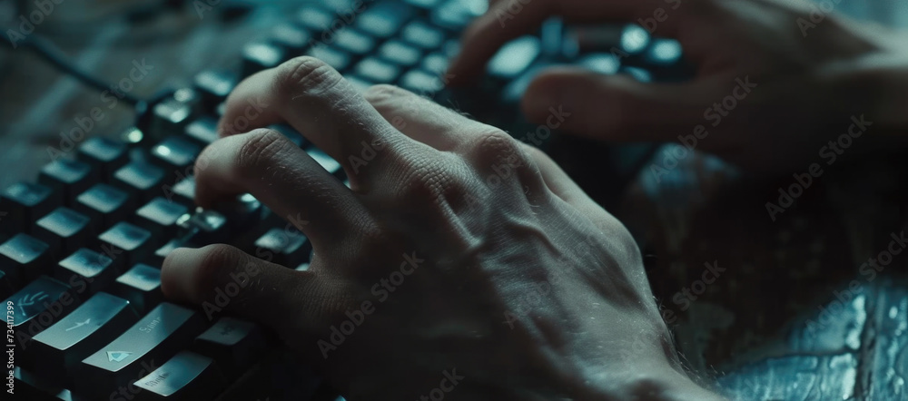 Aufkleber a close up view of a person's hands typing on a keyboard. perfect for illustrating technology, work,