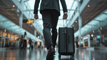 A man in a suit walking with a suitcase. Suitable for business, travel, or transportation concepts