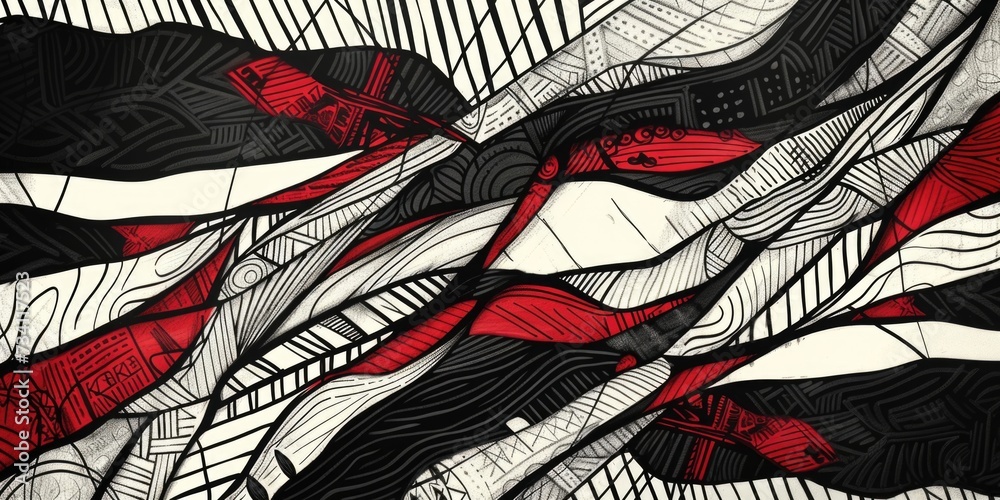 Poster a black and white drawing with pops of red accents. suitable for various artistic and creative proje