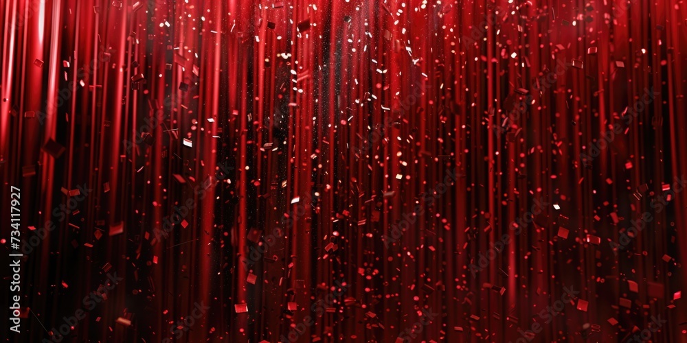 Poster a vibrant red shower curtain filled with colorful confetti. perfect for adding a festive touch to an