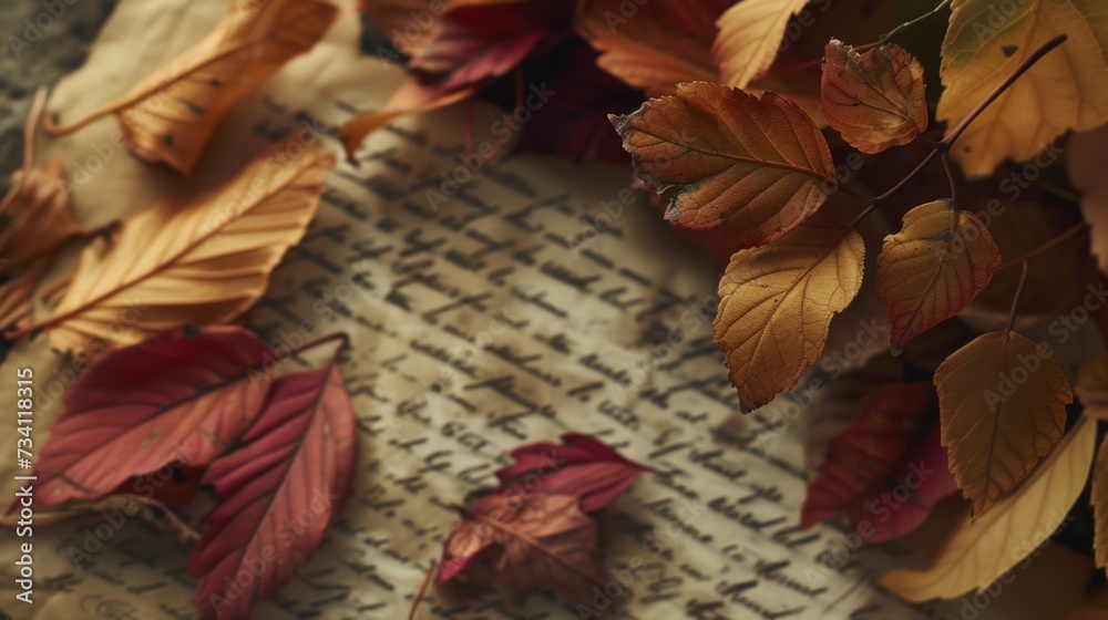 Aufkleber a detailed view of a collection of leaves placed on top of a piece of paper. this image can be used 