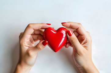 Fototapeta premium Woman's hands holding a heart, generative AI
