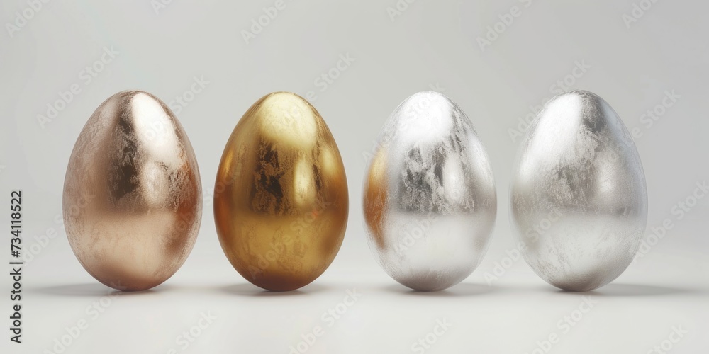 Poster Three metallic eggs placed side by side. Suitable for various applications