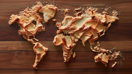 World map made of pie. All continents of the bakery world
