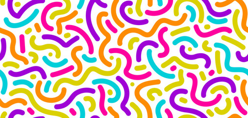 Vector seamless background with multicolred squiggle bold lines. Colorful abstract pattern.