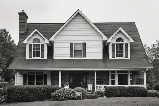 A black and white photo of a house. Suitable for various uses