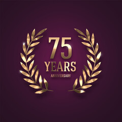 Anniversary golden logo with realistic 3d golden laurel wreath. Vector illustration.
