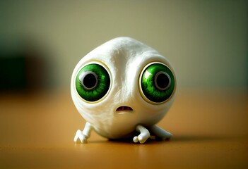 emoji alien 3d white green eyes ufology anomaly. Generative AI