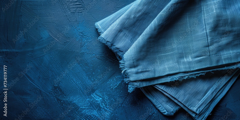 Poster A close-up view of a folded napkin placed on a table. This versatile image can be used to represent table settings, dining, hospitality, events, and more