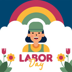 Happy Labor Day Illustration Background. International Labour Day Background. Worker Character Flat Design Illustration