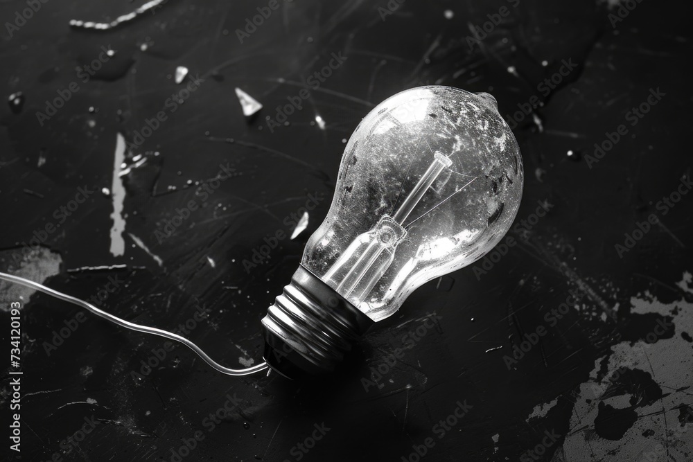 Poster a light bulb placed on a table. can be used to represent creativity, innovation, or as a concept for