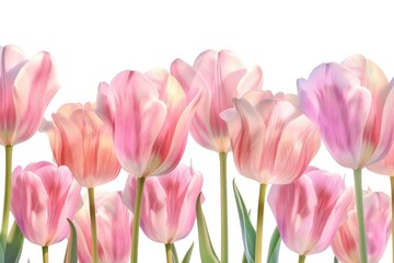 Obraz premium Pink tulips arranged in a group against a clean white background. Perfect for springtime or floral-themed designs