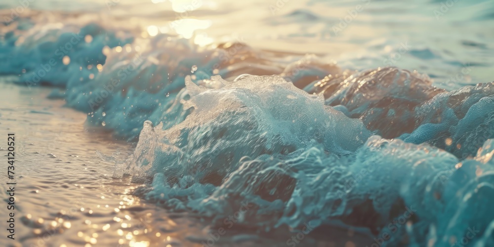 Poster a detailed view of a wave crashing onto the beach. perfect for capturing the beauty and power of the