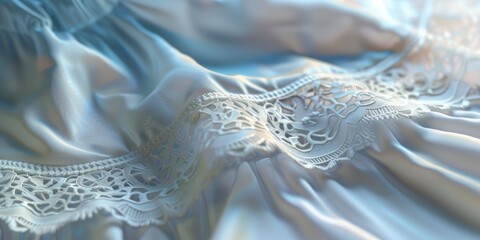 A detailed close-up of a white dress adorned with delicate lace. This image can be used for fashion editorials, bridal magazines, or wedding-related blog posts