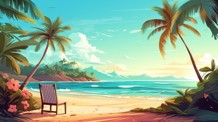 Fototapeta na wymiar Seaside Serenity Illustration of Summer Beach Background