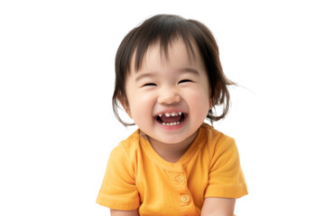 Studio portrait of a cute happy little girl with a beautiful smile isolated on transparent png background.