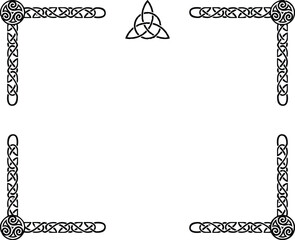 Celtic Knot Document Border with Triskele Corners and Triquetra - obrazy, fototapety, plakaty