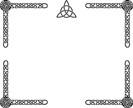 Celtic Knot Document Border with Triskele Corners and Triquetra