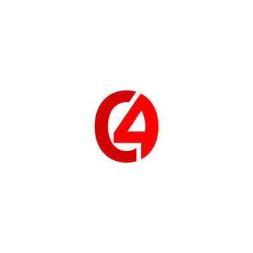 Letter C with number 4 concept isolated on white background