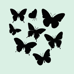 Butterfly black silhouette set. Flying butterflies big and small types and vector illustration