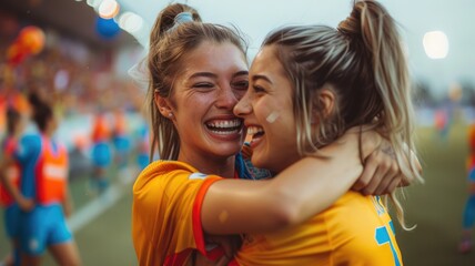 Celebrating women soccer players