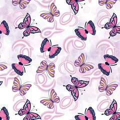 Flying Butterflies pattern on brighting background.