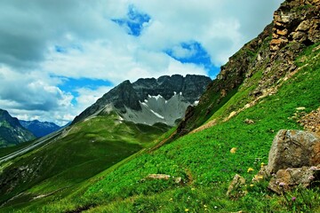 Austrian Alps - view from the footpath from the Stuttgarter Hut to the village of Lech in the Lechtal Alps