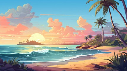Fototapeta na wymiar Summer Vacation Illustration of Summer Beach Background