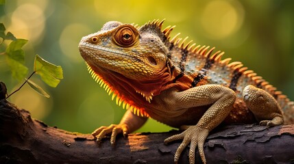 Fototapeta premium Close-up of a reptile in its natural habitat on a tree branch, set against a stunning natural background wallpaper
