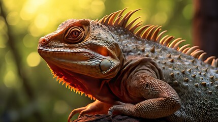 Fototapeta premium Close-up of a reptile in its natural habitat on a tree branch, set against a stunning natural background wallpaper