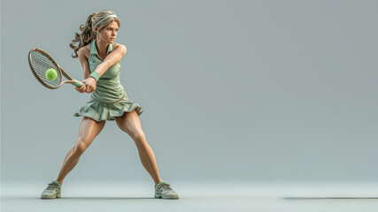 A cartoon tennis player in green jersey isolated on gray background