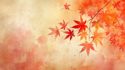 Red and Gold Fall Leaves on Textured Paper for Autumn Background.