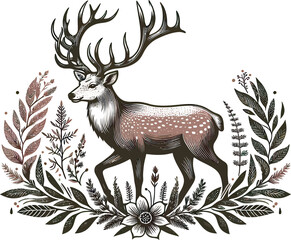 a deer with big horn, vector illustration isolated on a transparent background