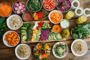 Vibrant Vegetarian Spread of Fresh Salads and Raw Vegetables