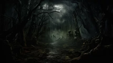 Fotobehang creepy horror forest © PikePicture