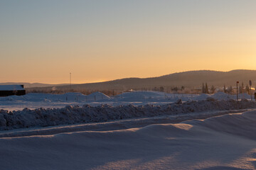 Idyllic panoramic view of a beautiful white winter wonderland scenery in Scandinavia, Swedish Lapland.