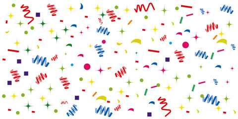 Colorful confetti isolated on transparent background. Anniversary, holiday, greeting illustration with copy space for text.