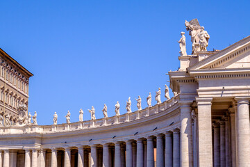Statues on the roof of St Peter Basilica in Rome, Italy - obrazy, fototapety, plakaty