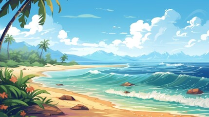 Fototapeta na wymiar Scenic Illustration of Summer Beach Background