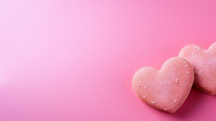 Obraz premium Heart shaped cookies on pink background. Valentine's day celebration