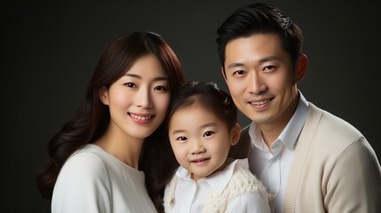 Image of young Asian family on background