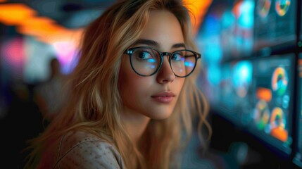 portrait of a woman in front of a computer