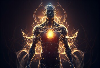 3d illustration of the higher self. the body of light. a true teacher to himself. Generative AI - obrazy, fototapety, plakaty