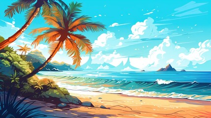 Fototapeta na wymiar Dreamy Illustration of Summer Beach Background