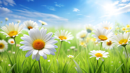 daisy and flower meadow in spring season