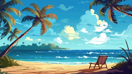 Coastal Illustration of Summer Beach Background