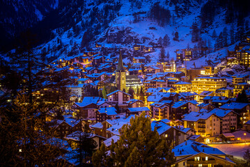 night view of the zermatt village of switzerland