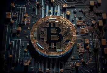 Bitcoin digital symbol seen from above. Generative AI