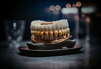 Bar retained removable overdenture installation supported by implants. Generative AI